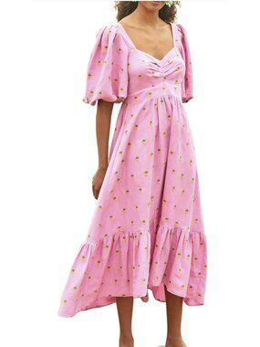 New Farm Rio Pink Pineapple Sweetheart Midi Dress Medium
